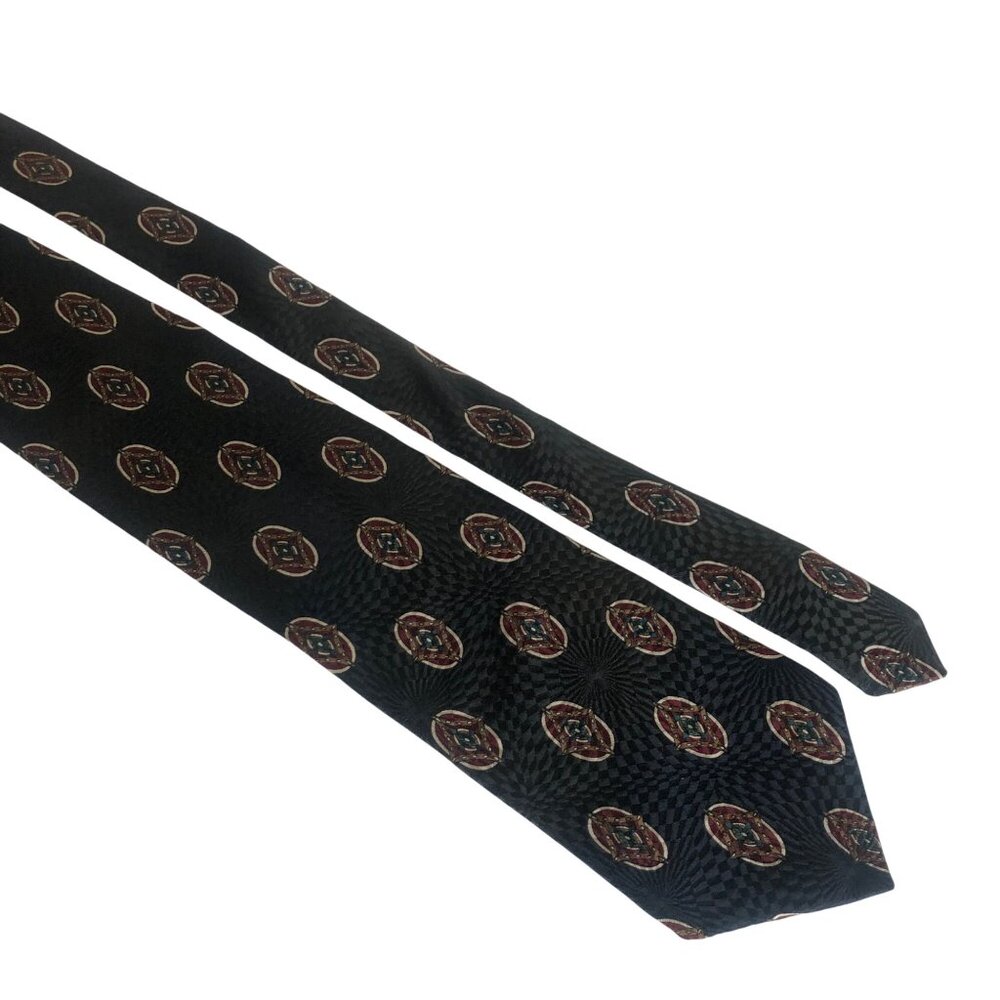 Sterling and Hunt Mens Silk Necktie Vintage Black Red Accessory Office Dad Gift